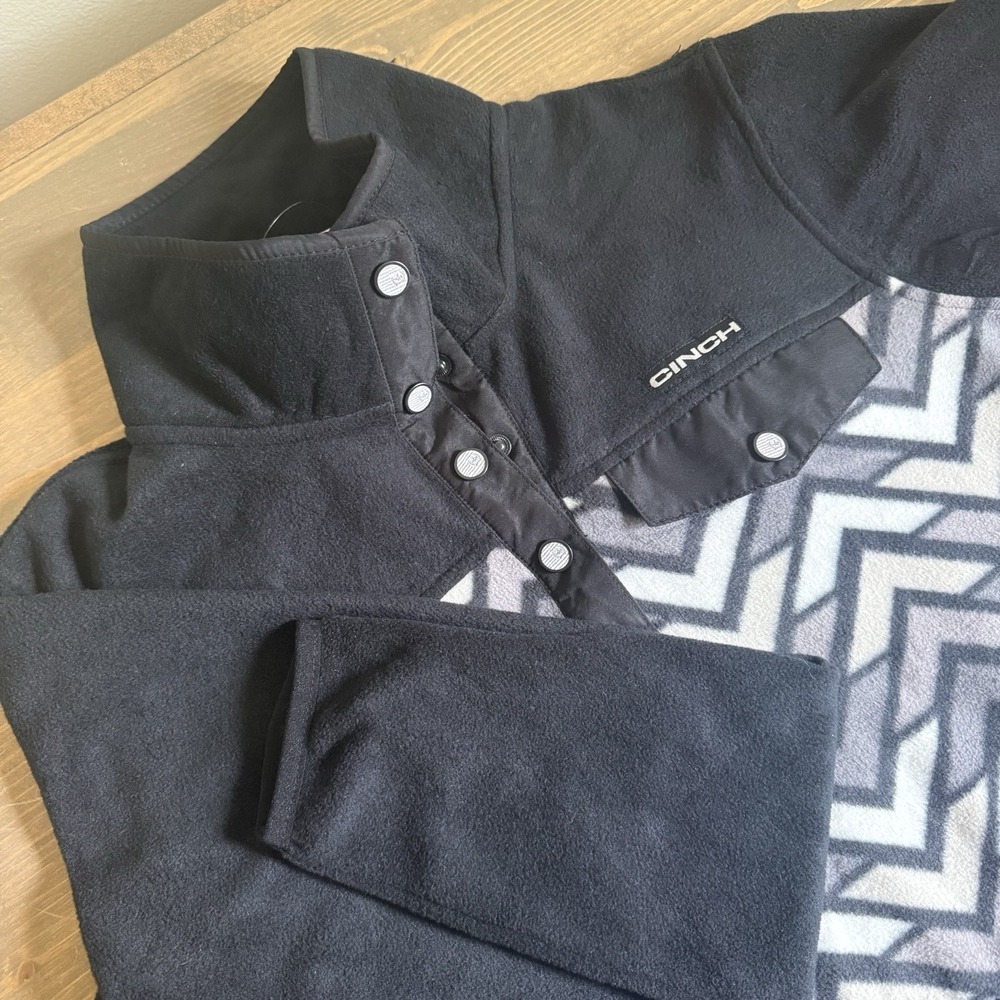 Cinch Womens Small Chevron Print Snap Up Polar Fleece Pullover